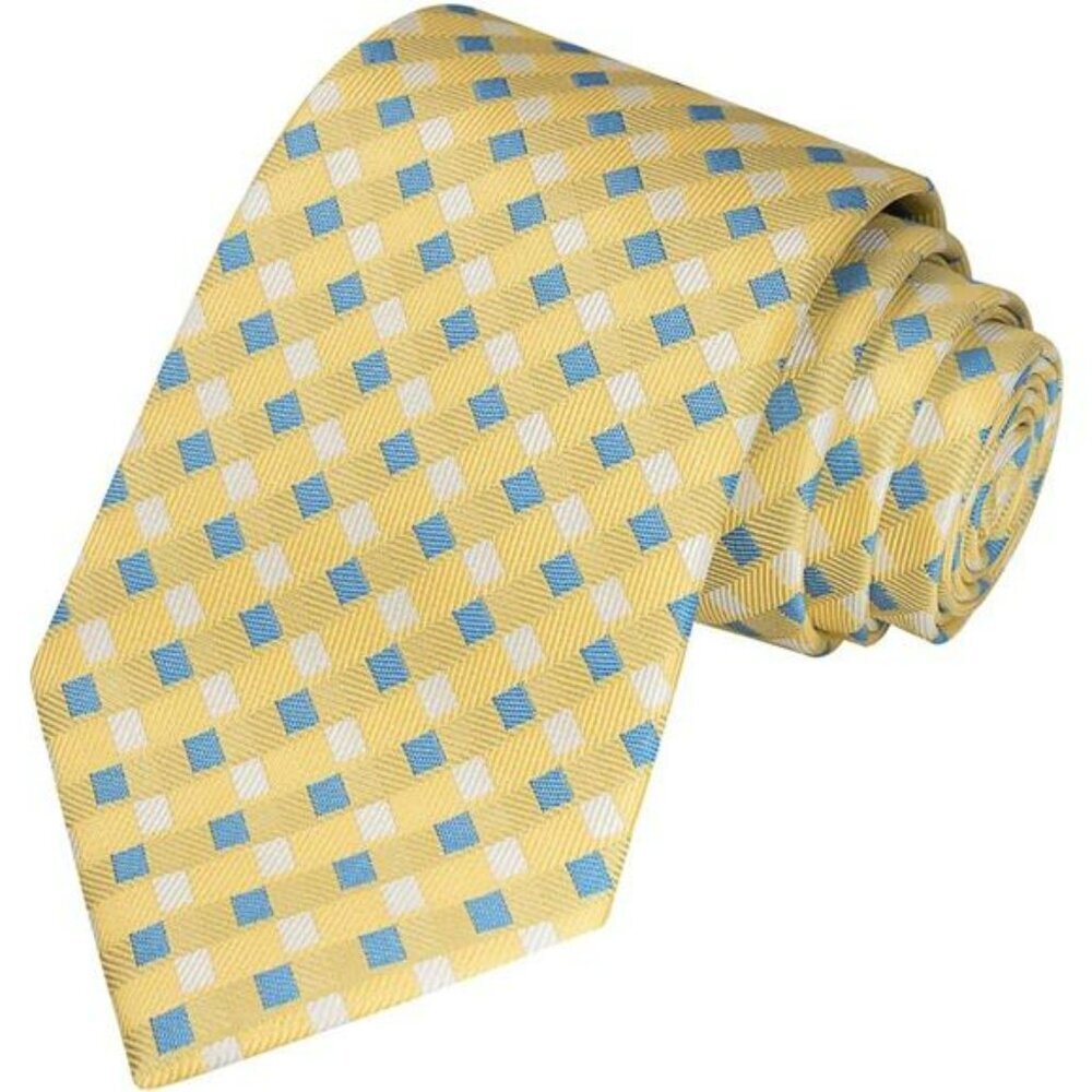 Mens yellow checkered necktie formal wedding business tie with gift box set